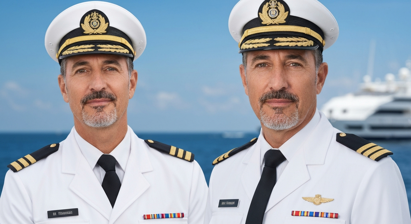 João Grant Franco in superyacht officer uniform, looking at the camera.