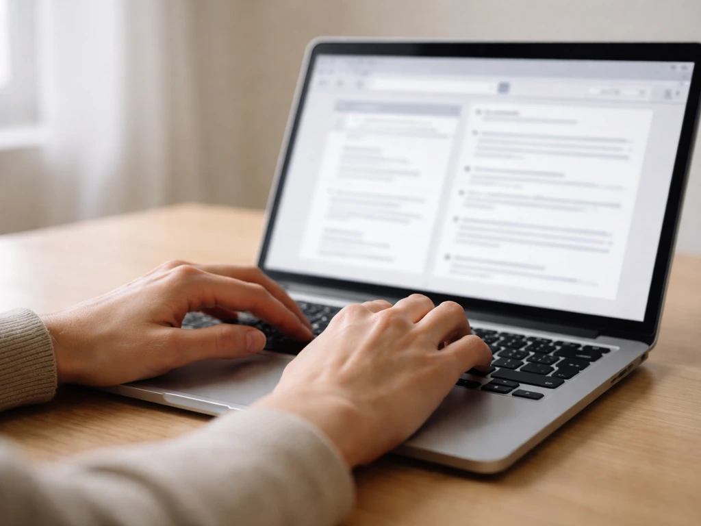 Close-up of a laptop showing an anonymous browser session for verifying public declarations, no readable text.