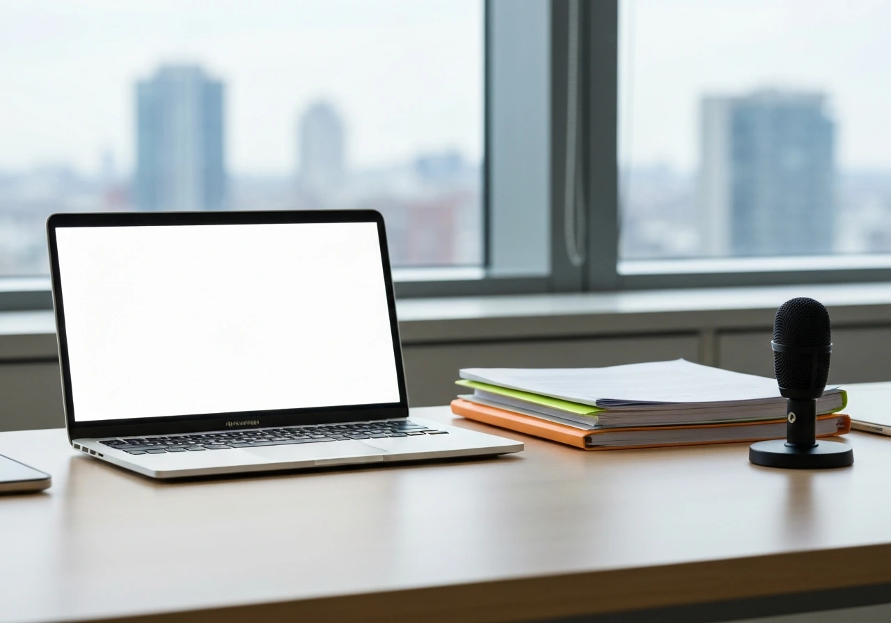 Minimal business scene with a laptop and documents symbolizing verified identity and tech executive career context.