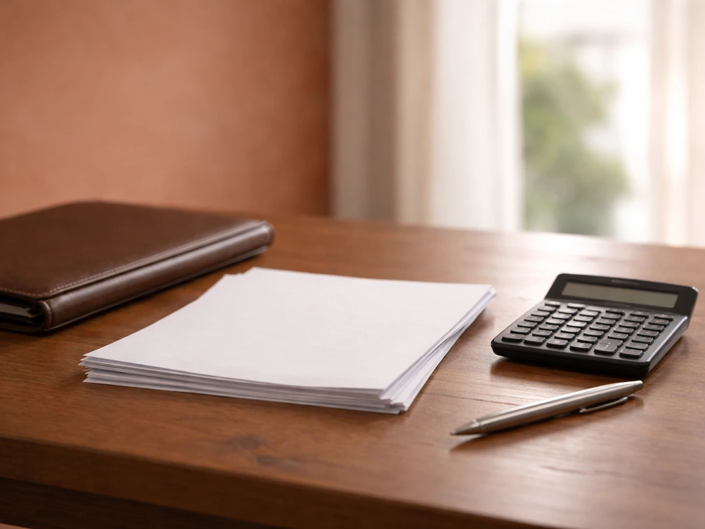 Minimal photo of a financial workspace with documents and a calculator symbolizing how a net-worth estimate is built.
