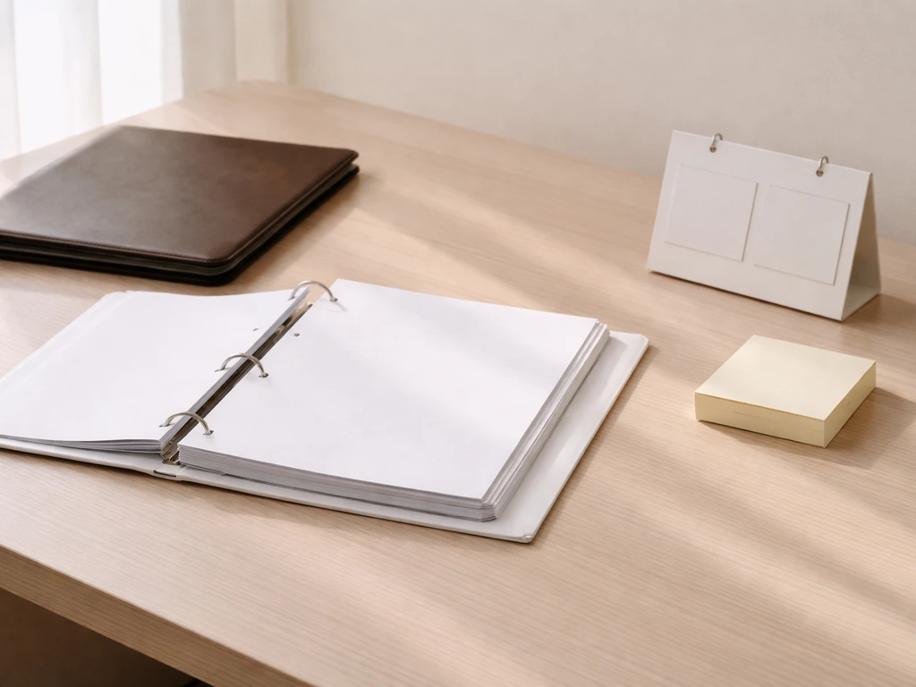 Minimal desk scene with documents and a closed folder symbolizing primary-source verification of leadership and net wort