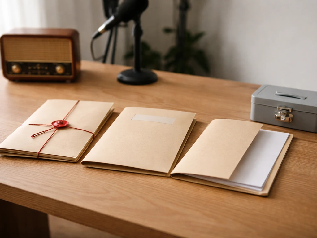 Minimal desk scene with locked folders and a small lockbox suggesting undisclosed contract and financial details.